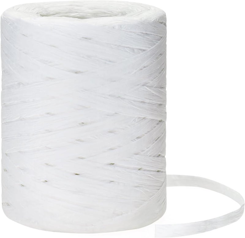 g2plus 218 Yards Raffia Paper Craft Ribbon, 1/4 Inch Wide Raffia Ribbon, White Packing Paper String for Gift Wrapping, DIY Arts & Crafts, Christmas Holiday Decor - Image 1